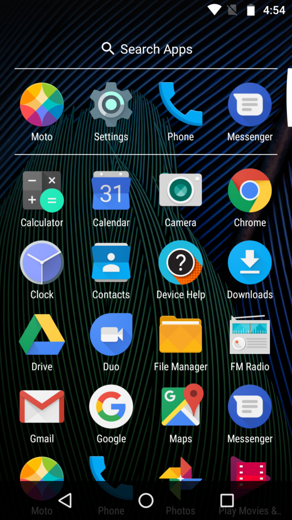 Moto G5 Plus app drawer