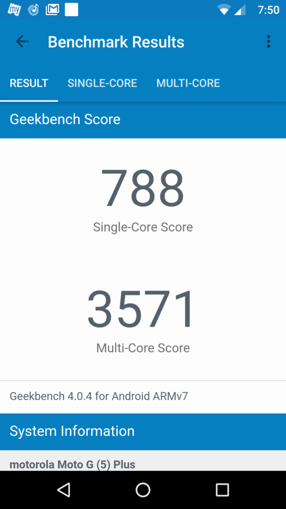 Moto G5 Plus Geekbench score