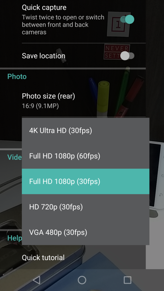 Moto G5 Plus video recording options