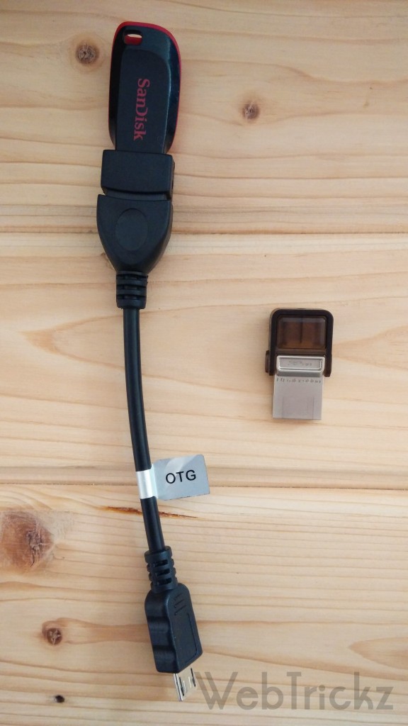 pen drive connected to a OTG cable