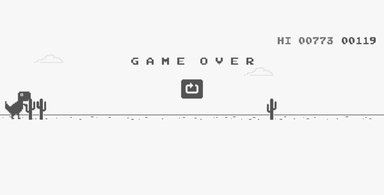 play running dinosaur game in chrome while you're online
