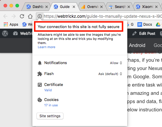 Your connection to this site is not fully secure