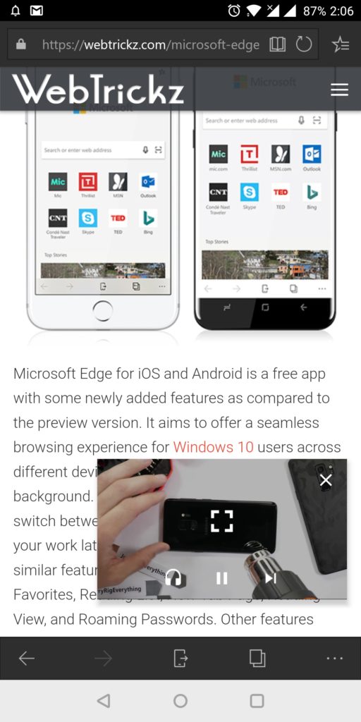 youtube android picture in picture mode