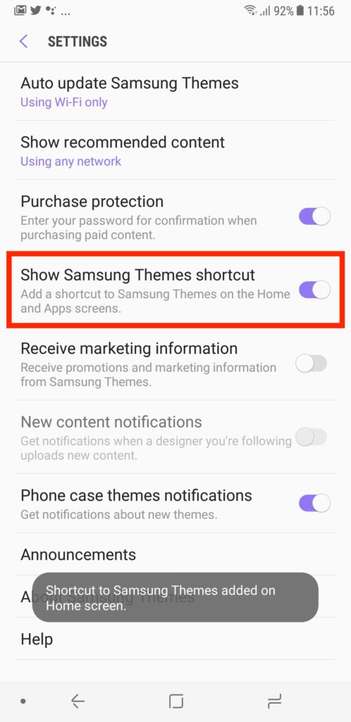 add samsung themes shortcut