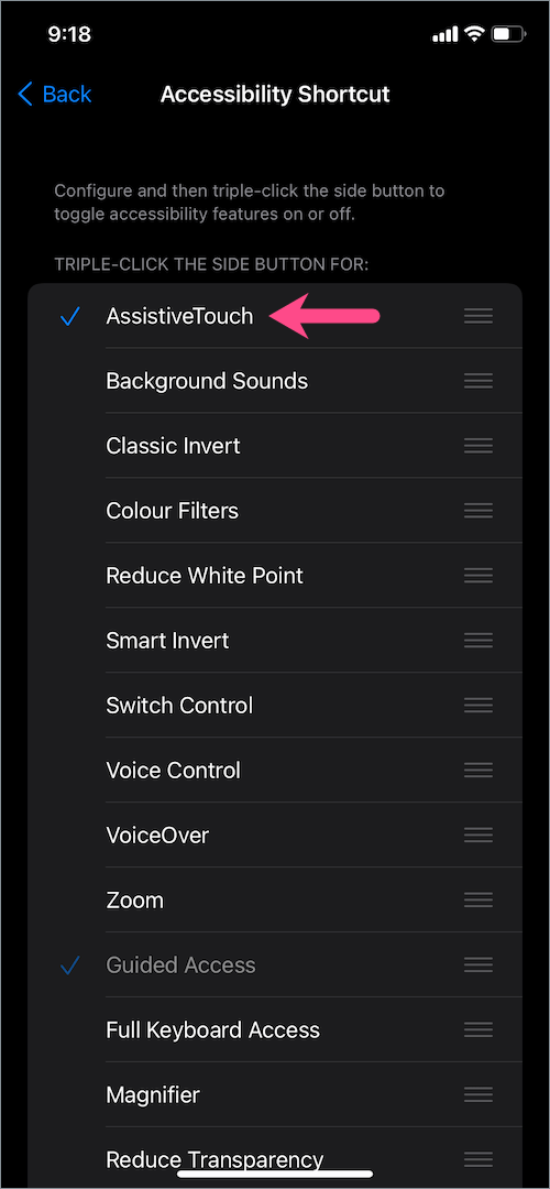 how to configure accessibility shortcut on iOS