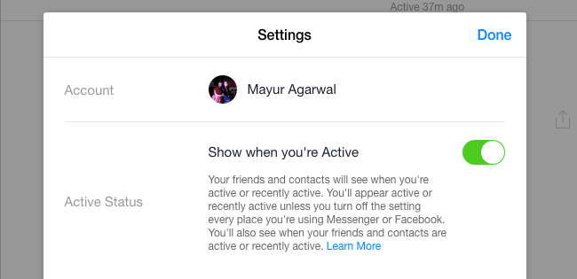 turn off active on messenger