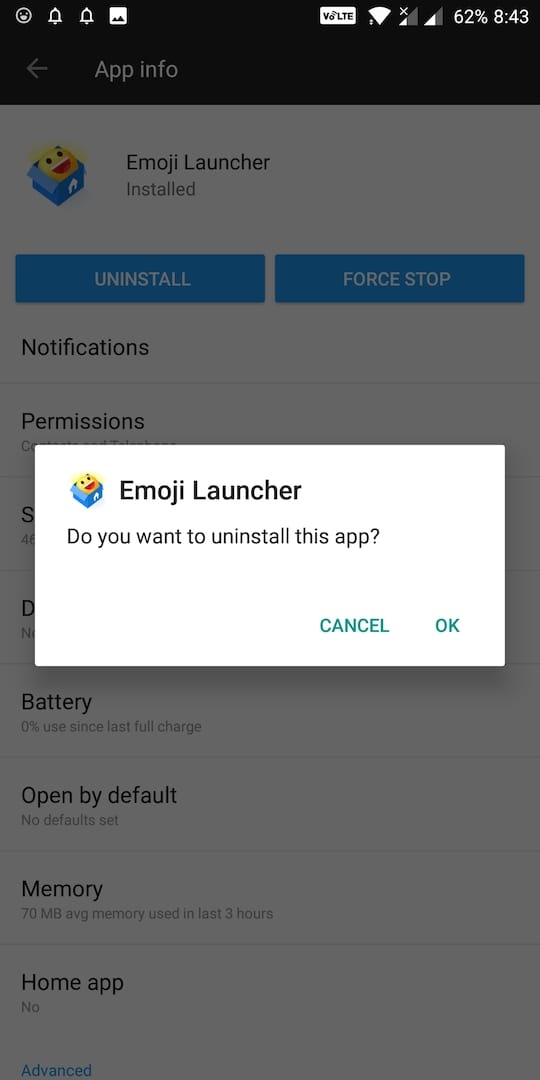 confirm uninstall app