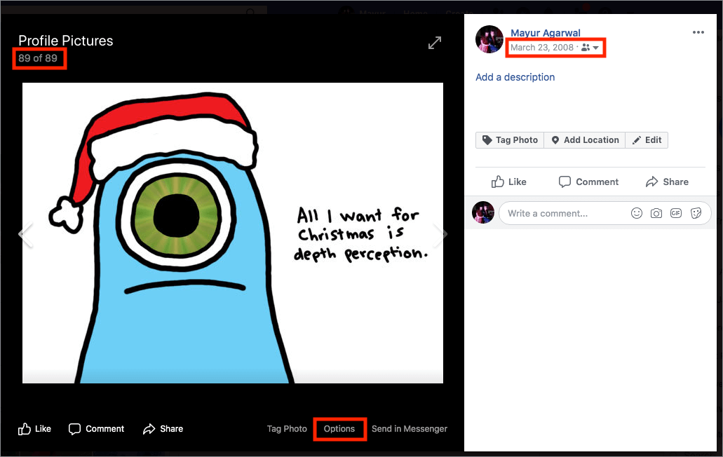 find first profile picture on facebook
