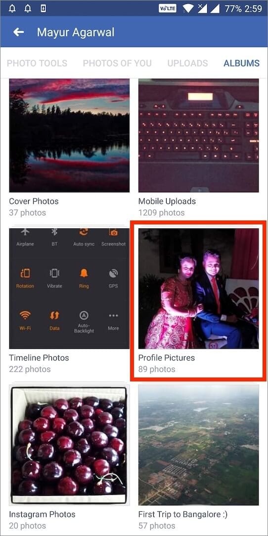 view profile pictures in facebook app