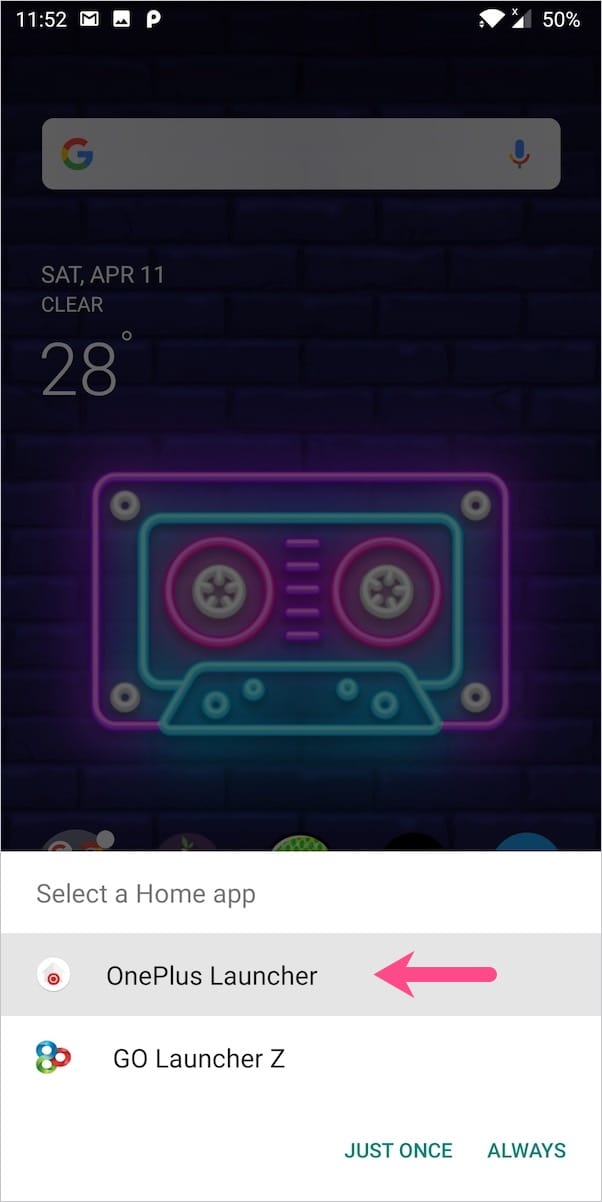select home app on android