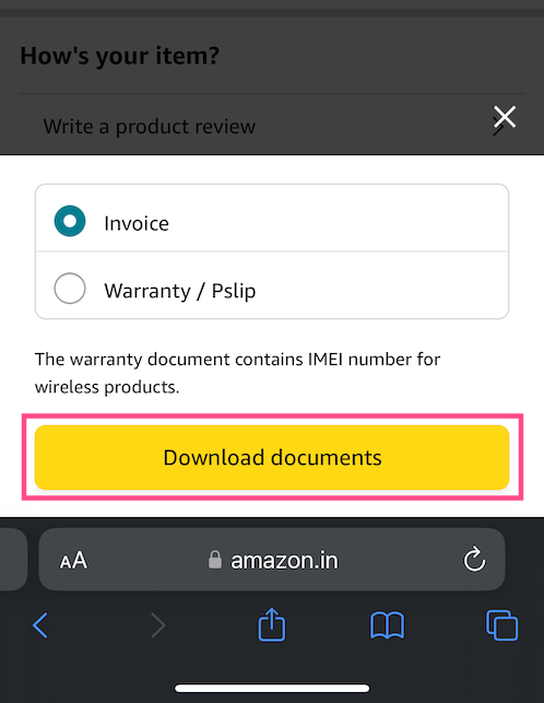 how to download invoice from amazon app on iphone