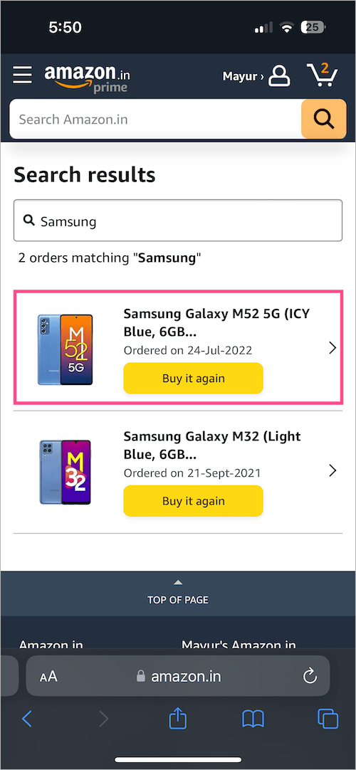 how to find order invoice on amazon mobile