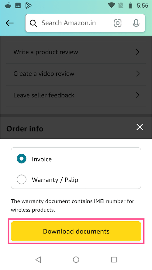 how to get invoice from amazon app on android