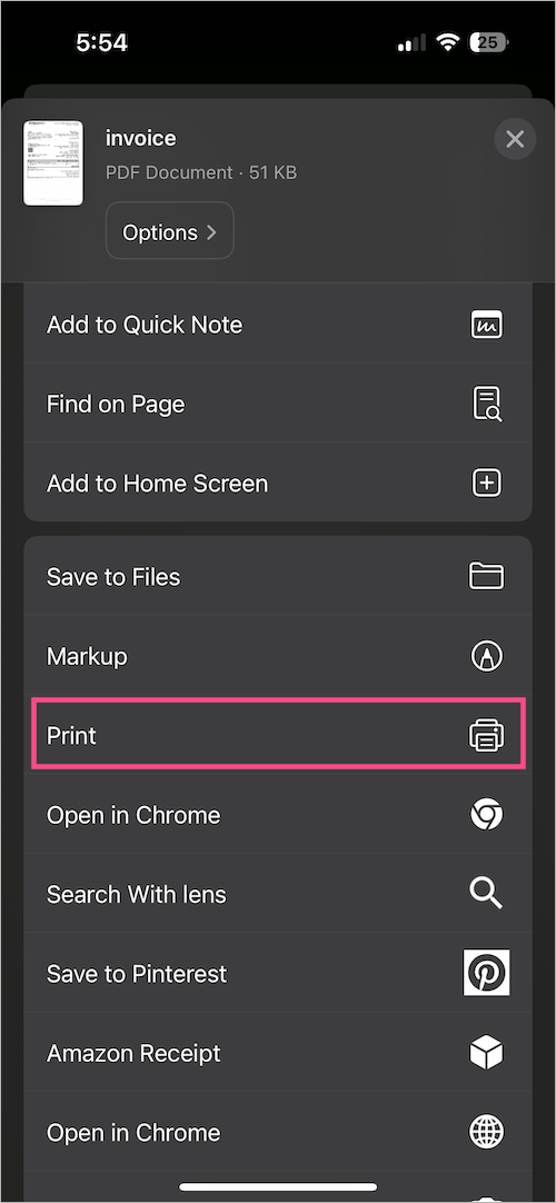 how to print amazon order receipt from iphone