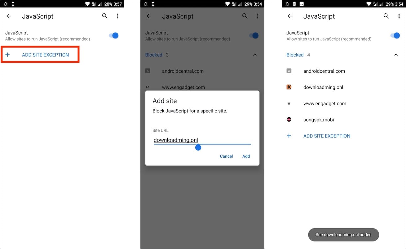 add site exception in chrome