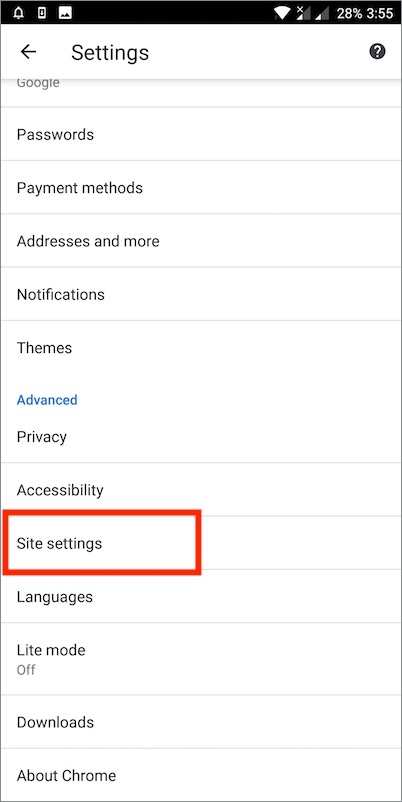 site settings in chrome