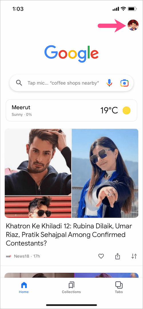 discover feed in google app on iphone
