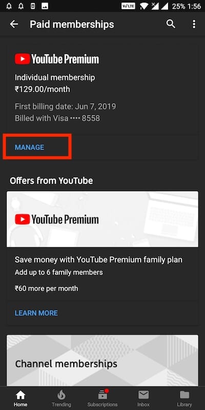 manage youtube premium