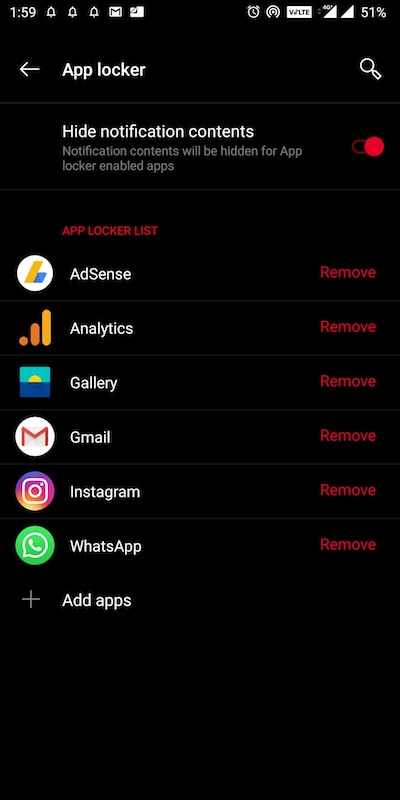 lock apps on oneplus