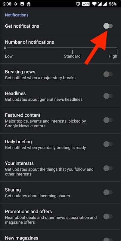 stop google news notifications