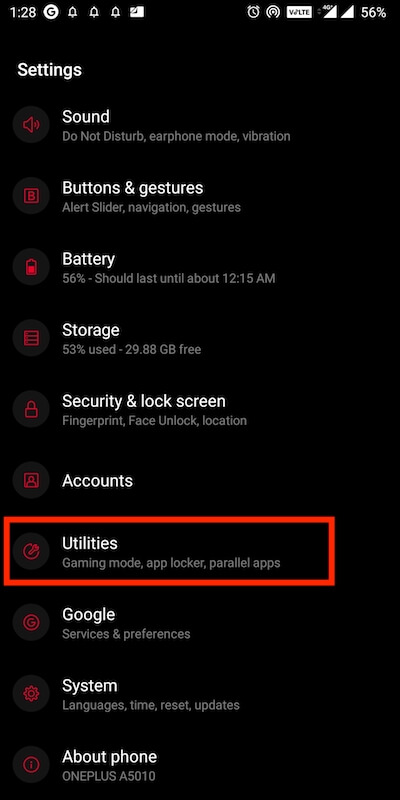 utilities option in oxygen os