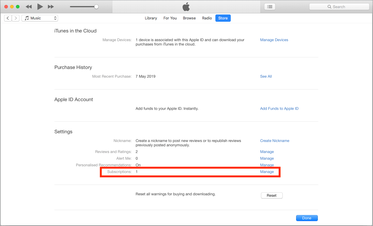 manage itunes subscriptions