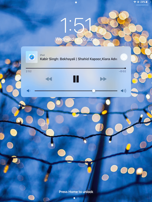 ios lock screen music playback control