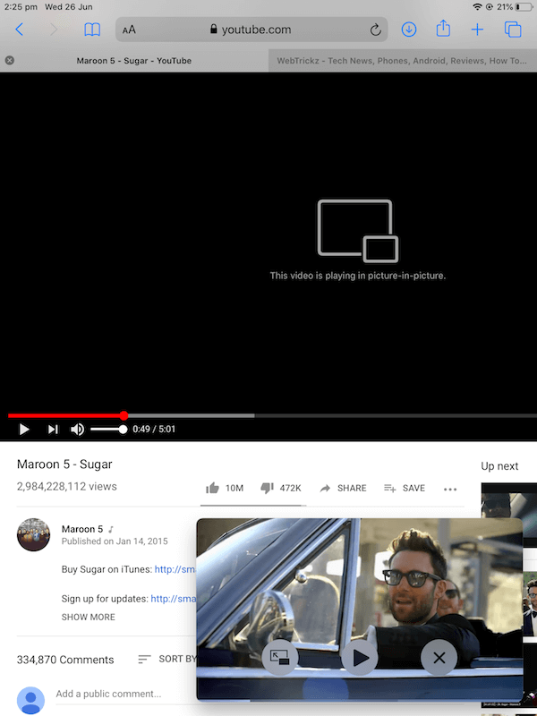 video playing in pip mode
