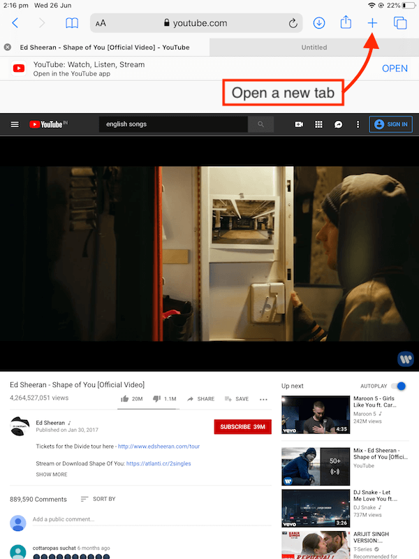 open new tab in safari app
