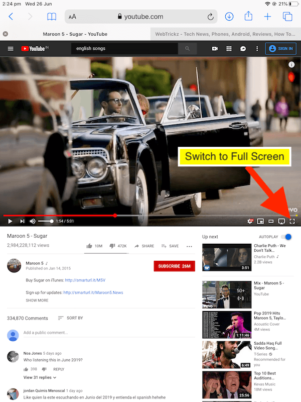 switch to full screen
