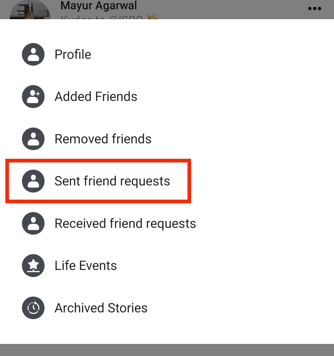check outgoing friend requests in facebook app