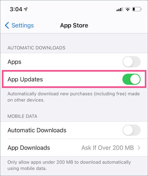 enable automatic app updates on iphone