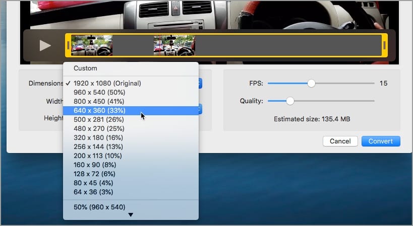 set custom dimensions
