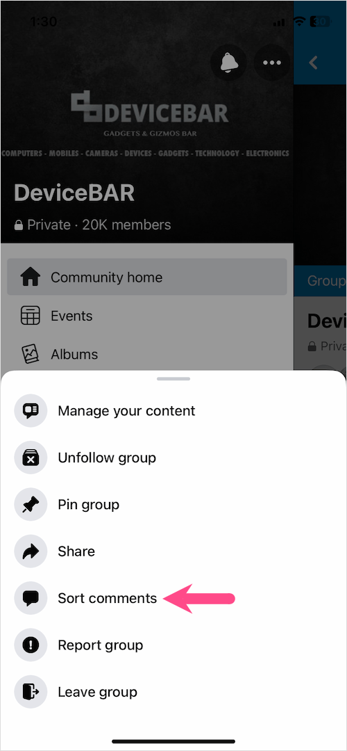 how to change comments order on a facebook group