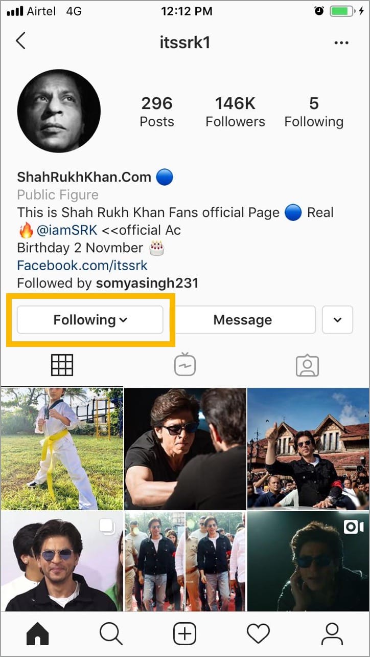 instagram following tab