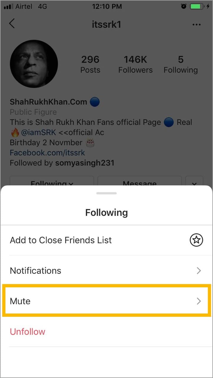 instagram mute feature