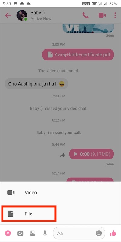 send file attachments in messenger on android