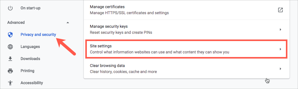 chrome site settings