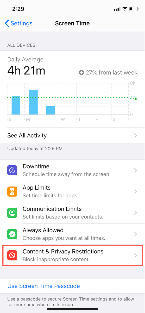content and privacy restrictions in ios