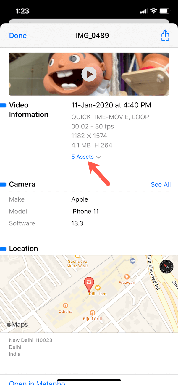 view exif metadata of photo in ios 13