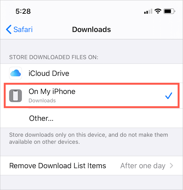 change safari save location to on my iphone