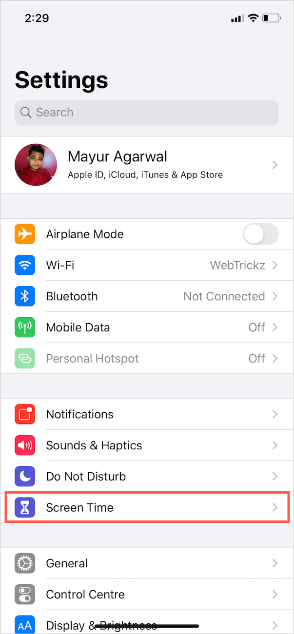 screen time in ios 13