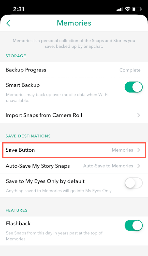 memories save location on snapchat