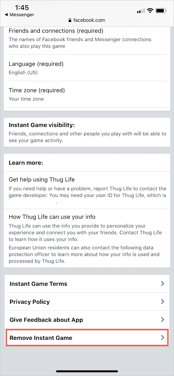 how to delete thug life from facebook