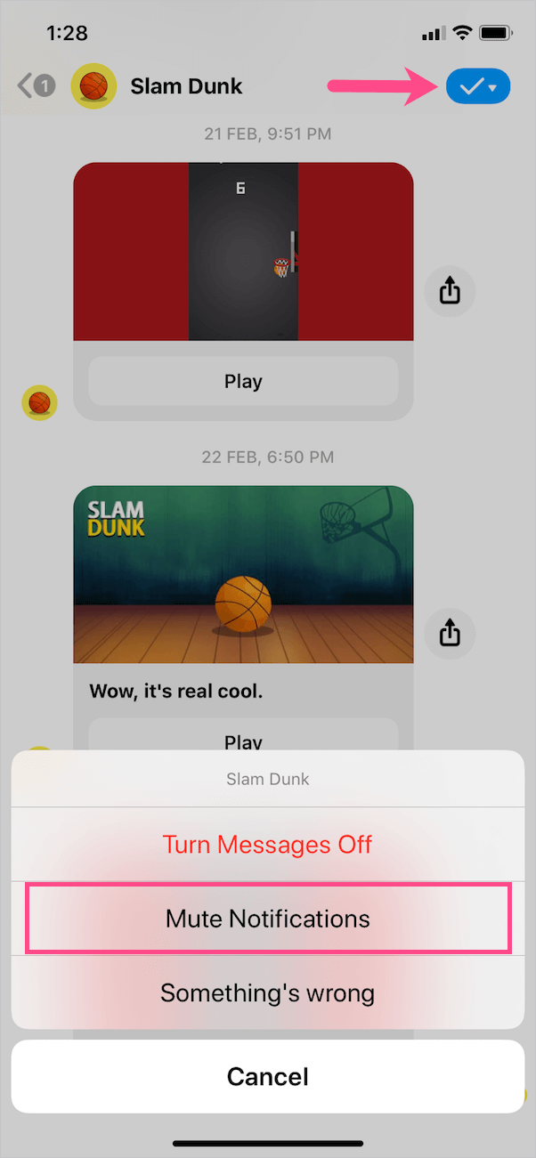 mute game notifications in facebook messenger 
