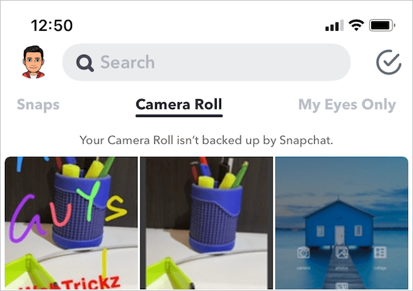 camera roll in snapchat app