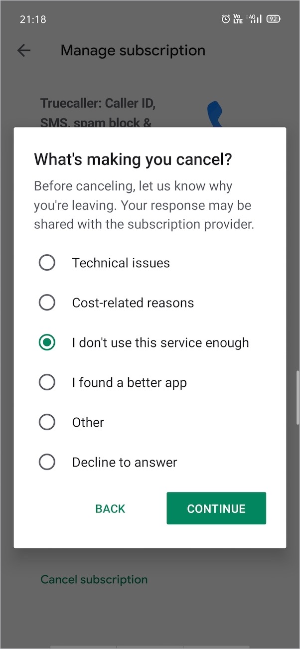 reason to cancel