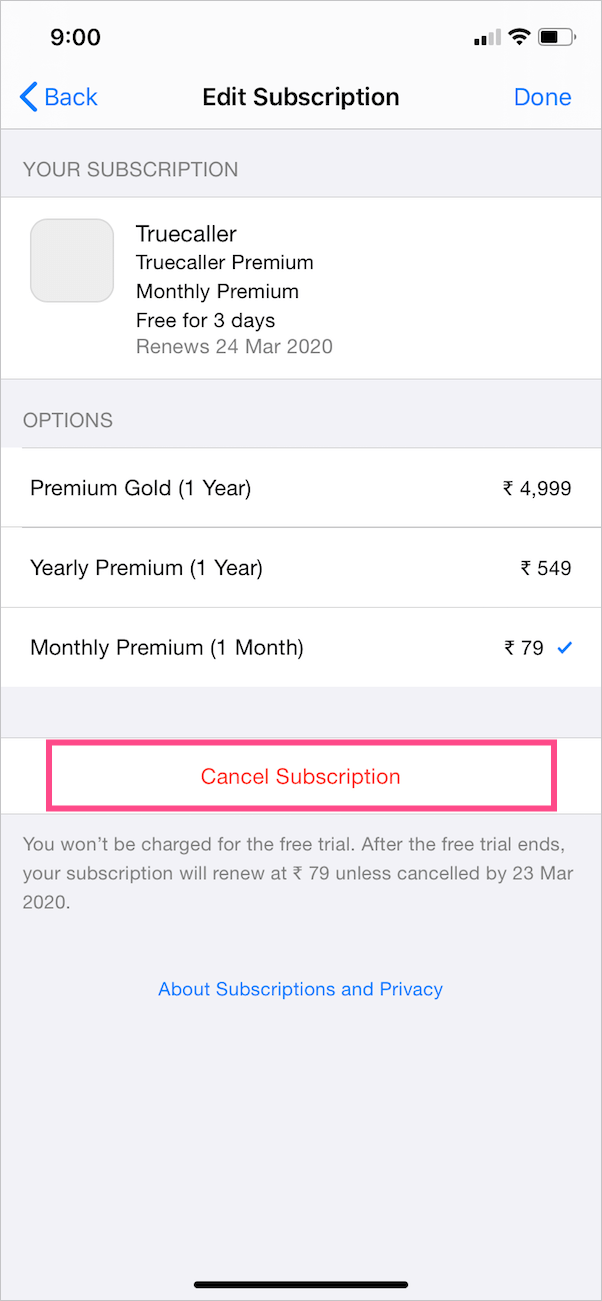 cancel truecaller subscription on iphone
