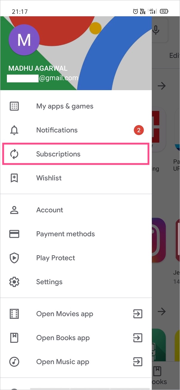 google play menu