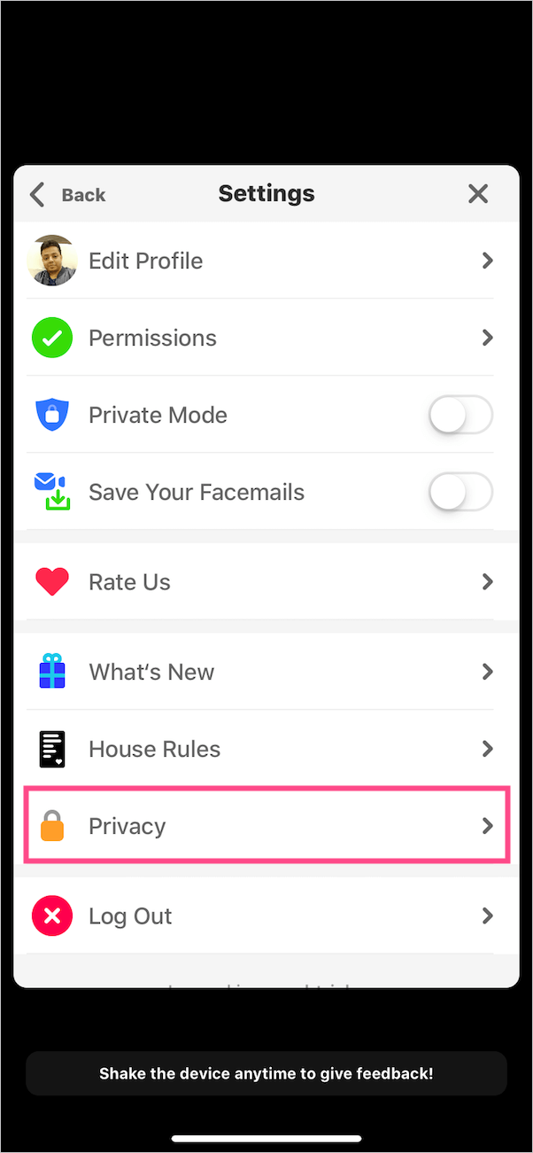 privacy option in houseparty